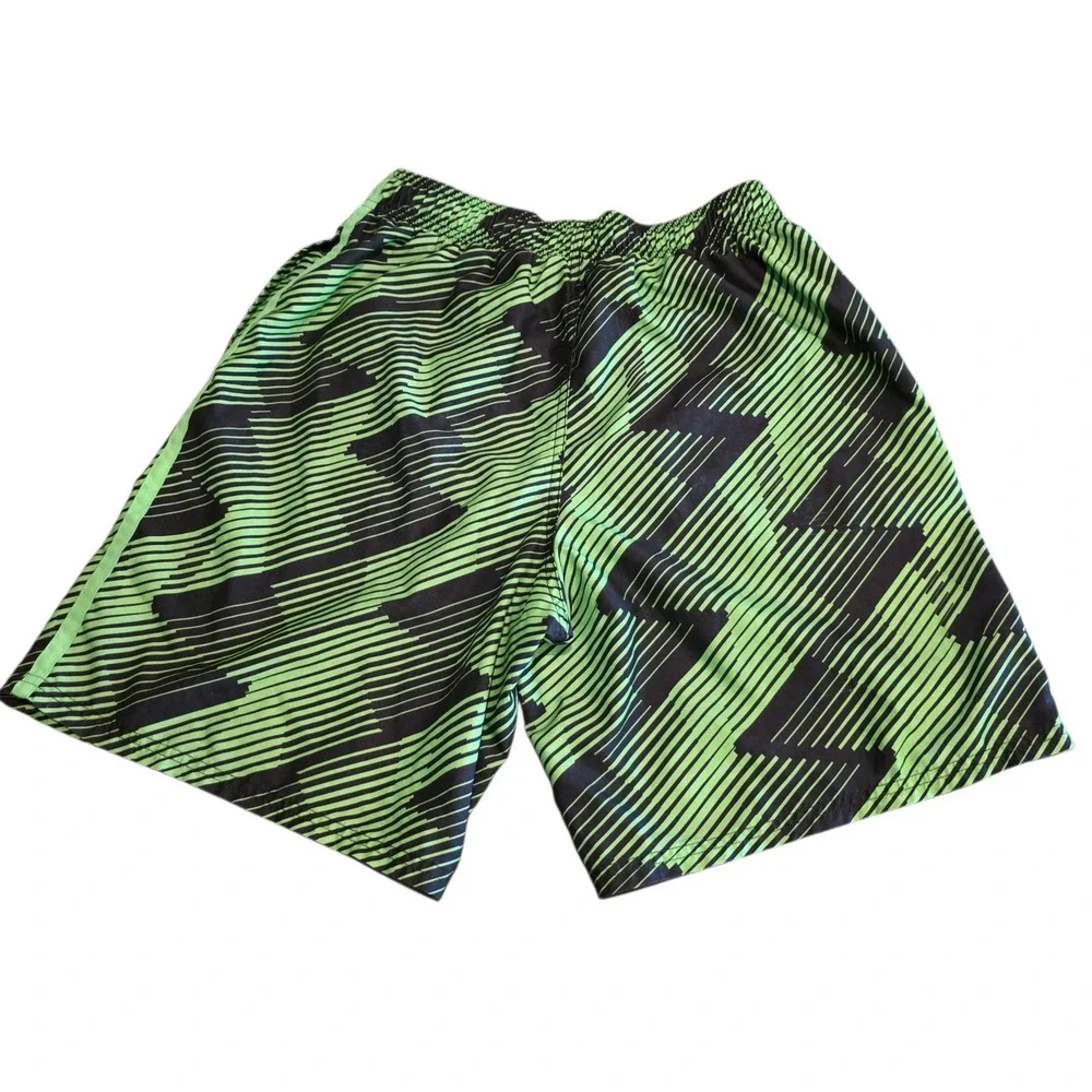 Nike Swim Trunks Green Black Striped Board Shorts Mesh Liner‎ Kids Boys Large